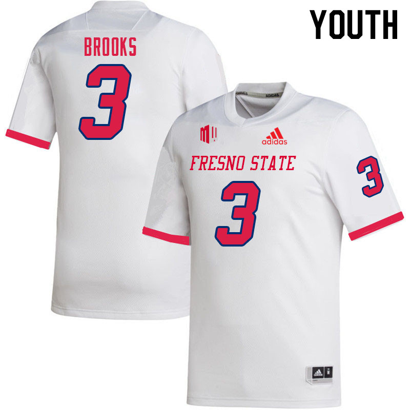 Youth #3 Erik Brooks Fresno State Bulldogs College Football Jerseys Sale-White